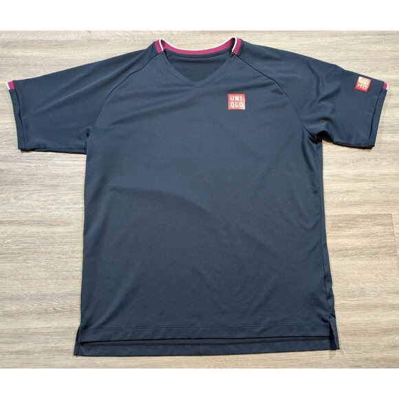 Roger Federer UNIQLO 2020 Australian Open Men's Large Polo Blue Tennis Logo - Picture 1 of 7